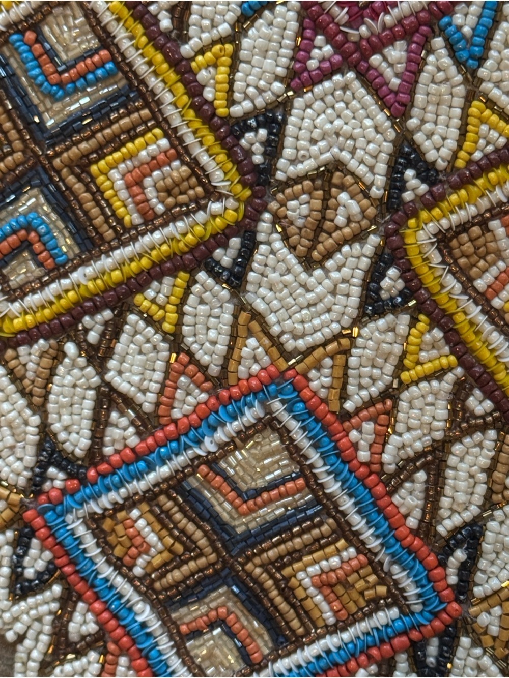 World Market Hand Beaded Geometric Table Runner Multicolor 13x36 Boho Global NWT - Picture 4 of 11